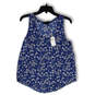 Womens Blue Floral Round Neck Sleeveless Pullover Tank Top Size Small image number 1