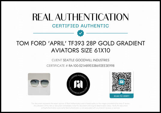 Tom Ford 'April' Gold Gradient Aviator Sunglasses TF 393 (AUTHENTICATED) image number 2