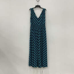 Womens Blue Chevron Pleated Sleeveless V-Neck Regular Fit Maxi Dress Size 2