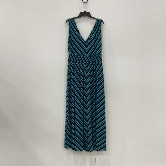 Womens Blue Chevron Pleated Sleeveless V-Neck Regular Fit Maxi Dress Size 2 image number 1