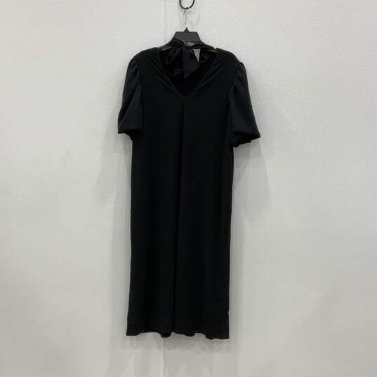 Womens Black Short Puff Sleeve Tie Neck Knee Length Shift Dress Size XL image number 2