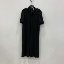 Womens Black Short Puff Sleeve Tie Neck Knee Length Shift Dress Size XL alternative image