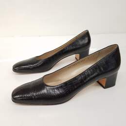 Salvatore Ferragamo Black Croc Leather Chunky Heel Pumps Women's Size 8.5 alternative image