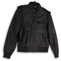 Mens Black Mock Neck Long Sleeve Pockets Full-Zip Bomber Jacket Size 42