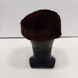 Vintage Brown Fur Pillbox Hat Women's Size S alternative image