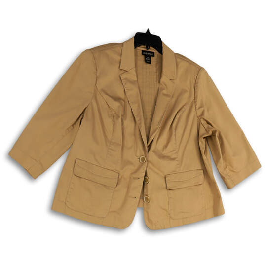 Womens Tan Notch Lapel 3/4 Sleeve Single Breasted Three Button Blazer Sz 22 image number 1