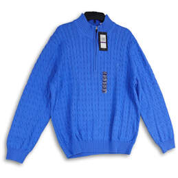 NWT Mens Blue Cable-Knit 1/4 Zip Long Sleeve Pullover Sweater Size XXL