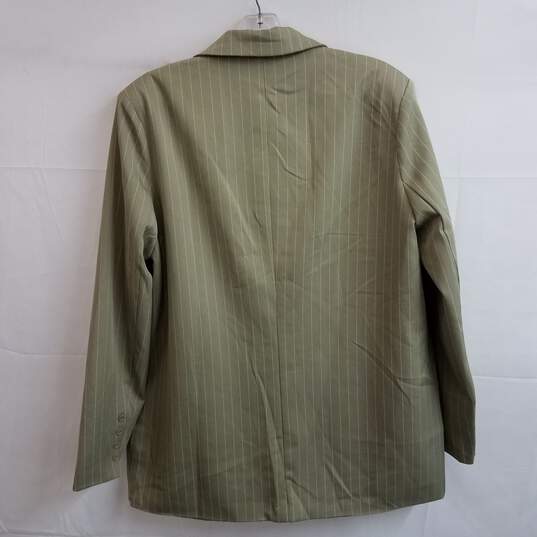 Women's oversized olive green stripe blazer jacket 6 nwt image number 2
