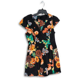 Womens Black Floral Cap Sleeve V Neck Knee Length A-Line Dress Size Medium