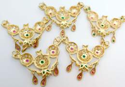 Indian Wedding Gold Tone Ruby White Sapphire & Green Crystal Pendants 51.7g alternative image