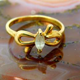 10K Yellow Gold Faceted White Topaz Marquise Bow Ring 1.6g