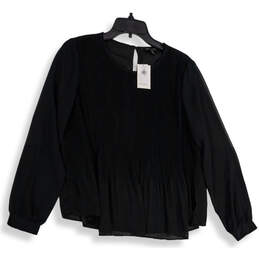 NWT Womens Black Long Sleeve Back Keyhole Blouse Top Size Medium
