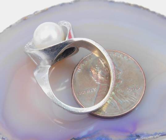 Vintage 14K White Gold Pearl 0.12 CTTW Diamond Ring 6.8g image number 4
