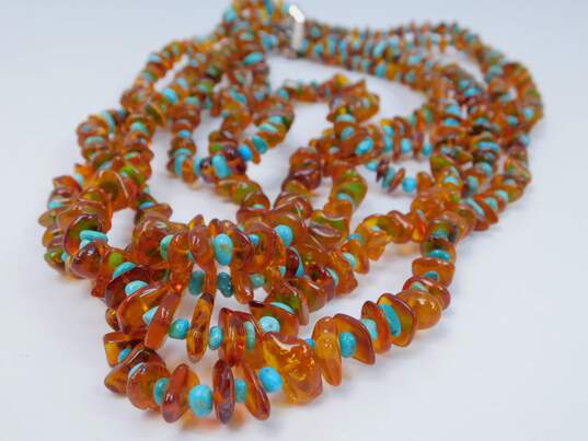 Desert Rose Trading DTR 925 Turquoise Amber Rustic Multi Strand Necklace 77.8g image number 3