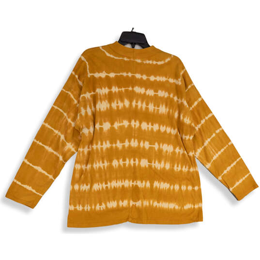 Womens Mustard Tie-Dye Long Sleeve Crew Neck Pullover T-Shirt Size M image number 2