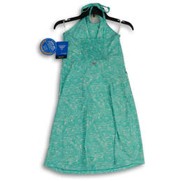 NWT Womens Turquoise White Printed Sleeveless Halter Neck  A-Line Dress Sz S alternative image