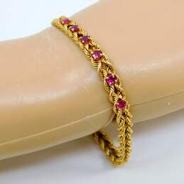 Vintage 14K Yellow Gold Ruby Double Rope Chain Bracelet 11.5g alternative image