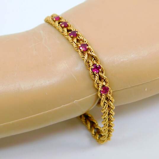 Vintage 14K Yellow Gold Ruby Double Rope Chain Bracelet 11.5g image number 2