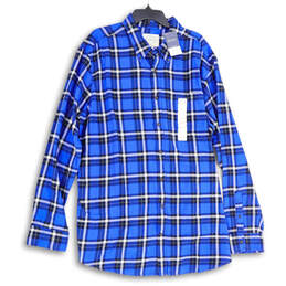 NWT Mens Blue Plaid Collared Long Sleeve Button-Up Shirt Size 2XLT