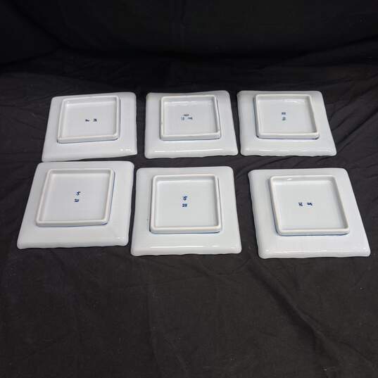 6PC Porcelain White & Blue Square Shaped Small Plate Bundle image number 3