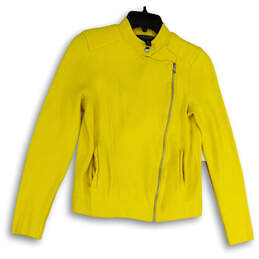 Womens Yellow Knitted Long Sleeve Pockets Full-Zip Motorcycle Jacket Sz SP