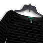 Womens Black Striped Round Neck Long Sleeve Pullover Blouse Top Size Medium image number 3