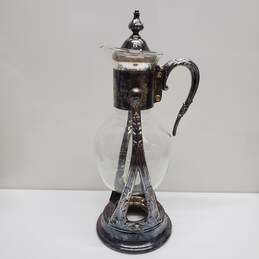 Vintage Silver Plate & Glass Coffee Carafe & Pouring Stand Wine Decanter