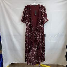 Lulus Burgundy Floral Patterned Wrap Maxi Dress WM Size L NWT