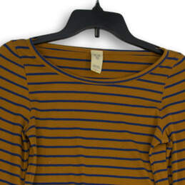 Womens Gold Blue Striped Bell Sleeve Hippie Pullover Blouse Top Size Small alternative image