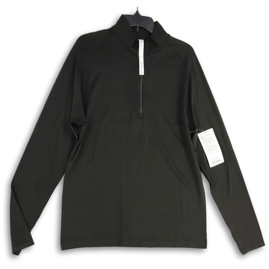 NWT Womens Black Long Sleeve Mock Neck Half Zip Activewear Top Size Large image number 1