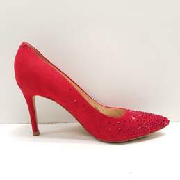 Marc Fisher Darrena Red Faux Suede Rhinestone Pump Heels Shoes Size 5.5 M