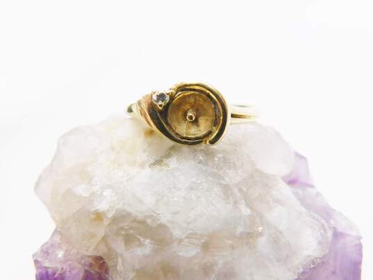 14K Yellow Gold 0.02 CT Diamond Ring Setting For Ball Bead Stone 2.0g image number 2