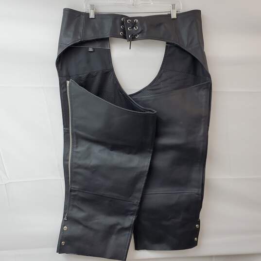 Viking Cycle Black Leather Motorcycle Chaps 2XL image number 3