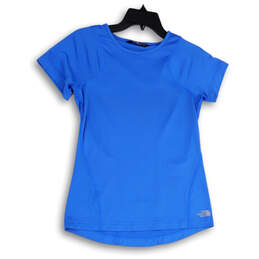 Womens Blue Crew Neck Short Sleeve Stretch Pullover T-Shirt Size Small