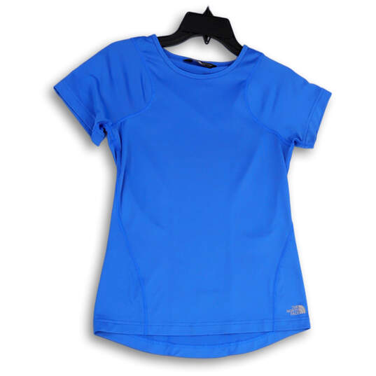 Womens Blue Crew Neck Short Sleeve Stretch Pullover T-Shirt Size Small image number 1