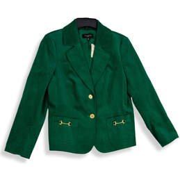NWT Womens Green Notch Lapel Long Sleeve Two Button Blazer Size 10P