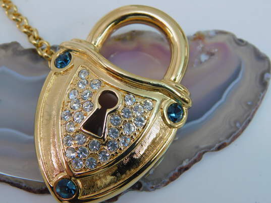VNTG Signed Nolan Miller Glamour Collection Lock & Key Chatelaine Rhinestone Brooch IOB image number 5