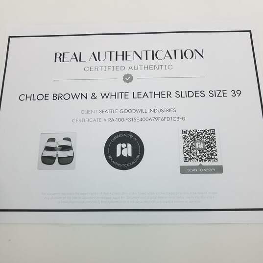 AUTHENTICATED Chloe Brown & White Leather Slides Size 39 image number 5