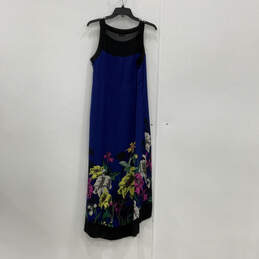 Womens Blue Floral Print Sleeveless High Low Hem A-Line Dress Size Medium