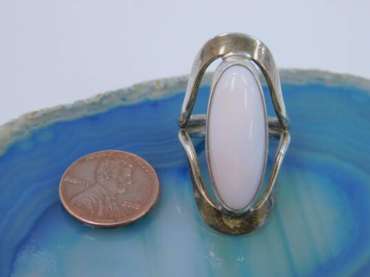 DDD Dominique Dinouart Mexico 925 Modernist Pink Shell Cabochon Long Saddle Ring 11.9g image number 5