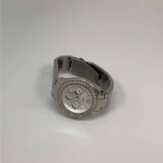 Designer Fossil Stella ES3588 Silver-Tone Rhinestone Analog Wristwatch image number 3