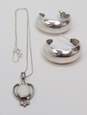 Artisan Sajen Sterling Silver Druzy Pendant Necklace & Hoop Earrings 11.5g image number 1