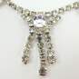 Vintage Silvertone Icy Rhinestone Pendant & Chain Necklaces Wide Accordion Bracelet & Abstract Brooch 102.7g image number 8