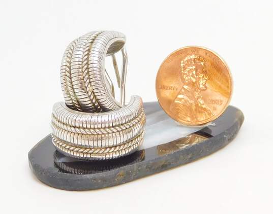 Judith Ripka 925 Cable Rope Textured Chunky Semi Hoop Omega Post Earrings 16g image number 5