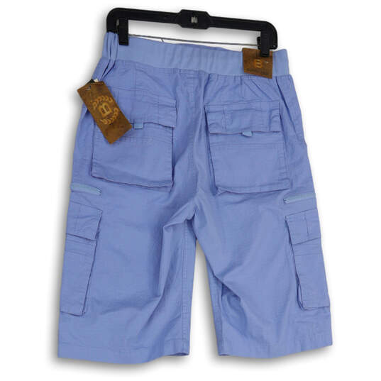 NWT Mens Blue Flat Front Elastic Waist Flap Pocket Drawstring Cargo Shorts Size M image number 2