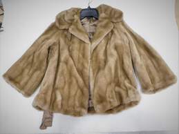 Vintage Women's English Brown Faux Fur Open Front Coat