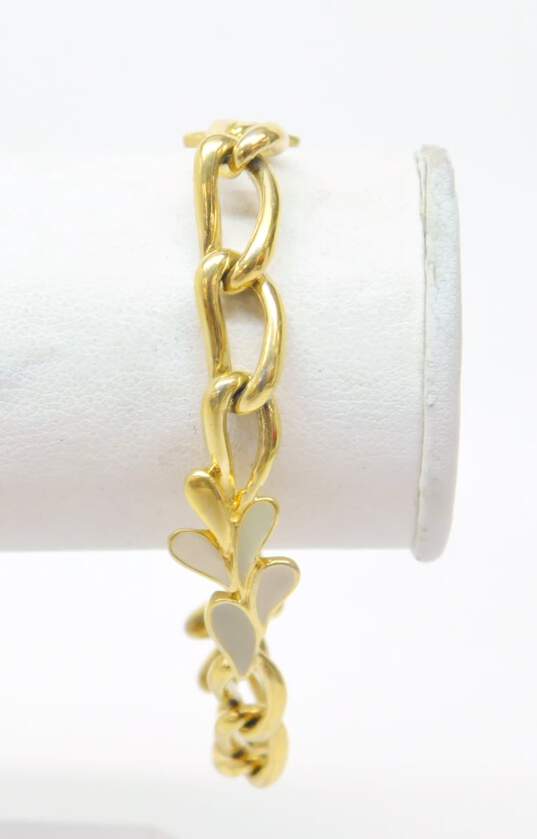 Vintage Trifari Gold Tone Enamel Leaf Chain Bracelet 14.1g image number 1