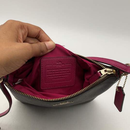 Coach Womens Brown Fuchsia Signature Print Adjustable Strap Crossbody Bag image number 4