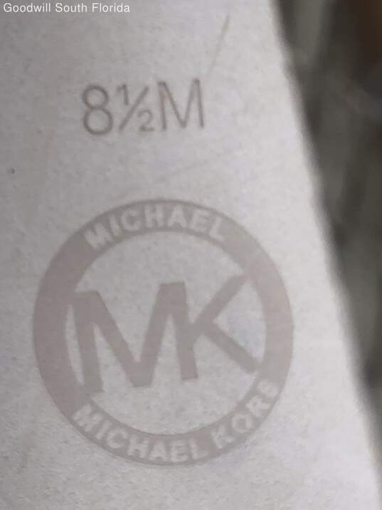 Michael Kors Womens Gold Leather Peep Toe Stiletto Platform Heels Size 8.5M image number 6