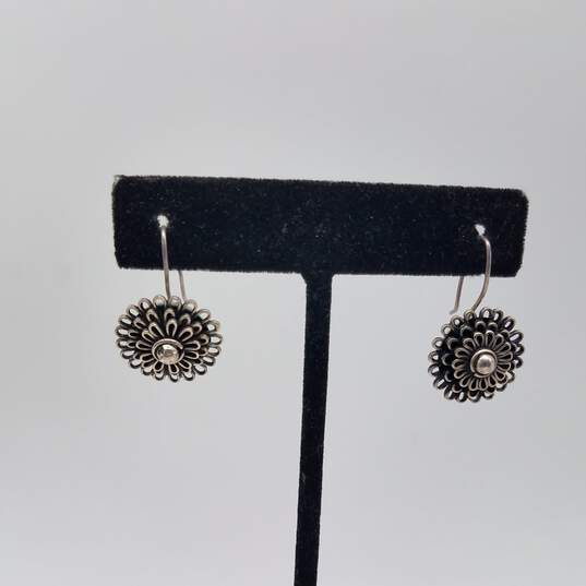 Sterling Silver Etched Clip-On & Flower Dangle Earrings Bundle 2pcs 15.9g image number 2